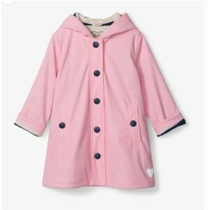 Hatley Baby Girls Pink Rain Jacket Coat Hooded 18-24 Months Heart Patch
